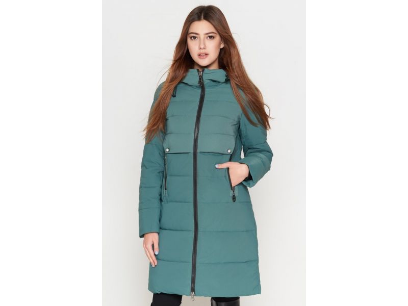 Молодежный пуховик зеленый женский зимний модель 25465, фото 4