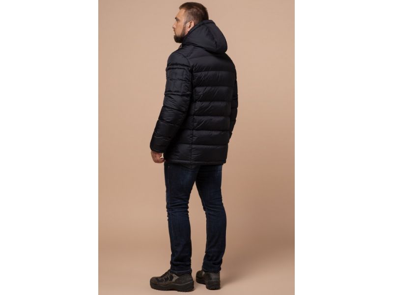 Черная куртка на молнии мужская зимняя модель 26402, фото 5