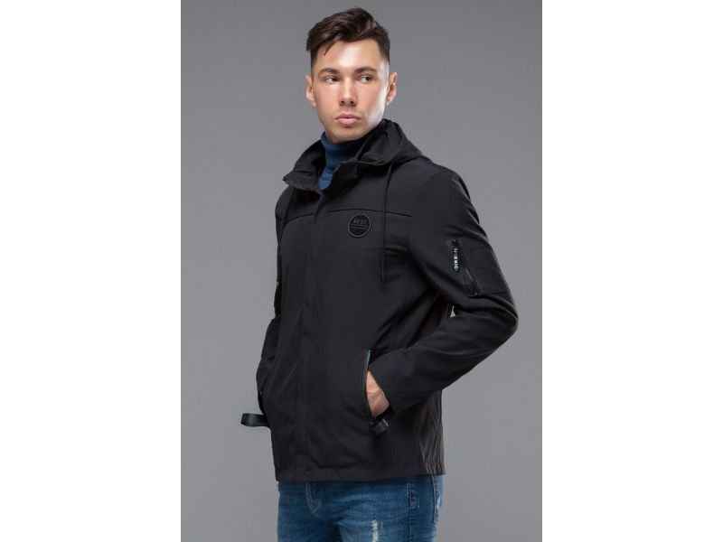 Молодежная черная ветровка осенне-весенняя мужская модель 15610, фото 4