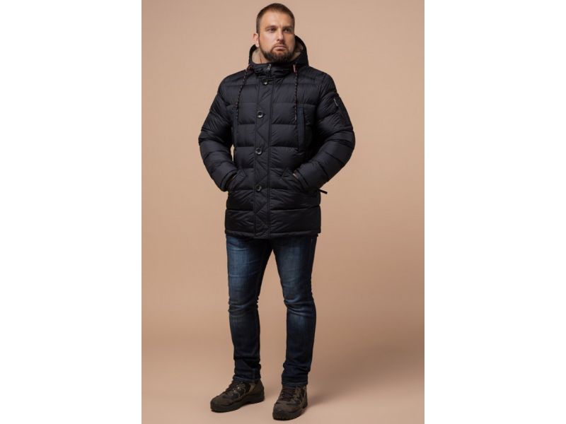 Черная куртка на молнии мужская зимняя модель 26402, фото 4