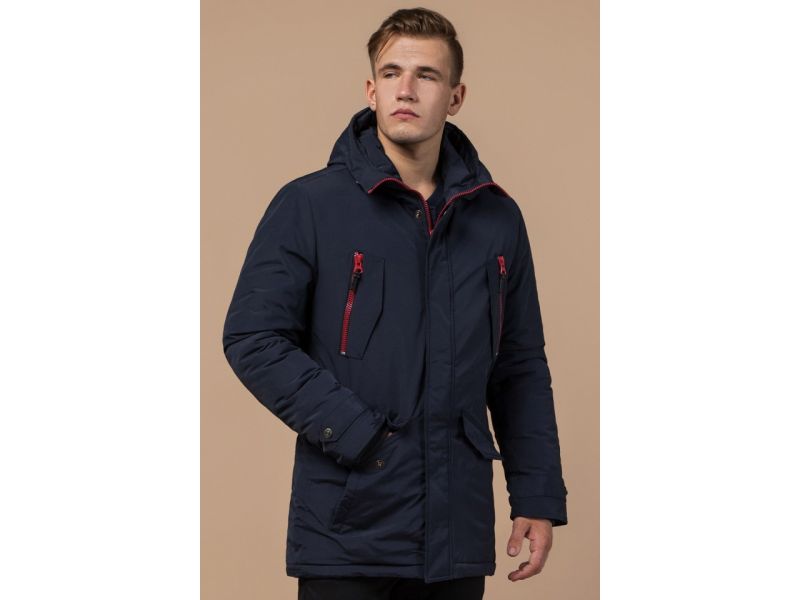 Парка синяя мужская с трикотажными манжетами зимняя модель 48560, фото 4