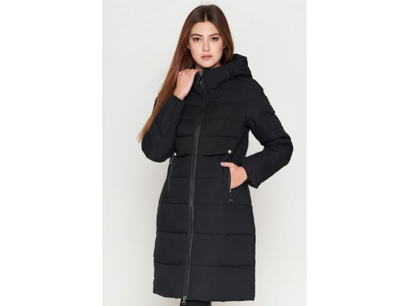 Молодежный зимний женский черный пуховик модель 25465, фото 4