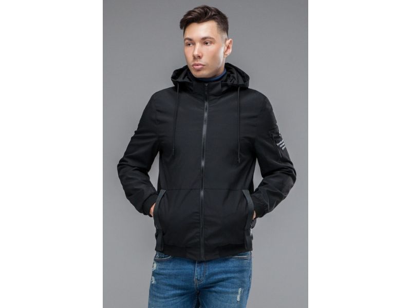 Мужская молодежная черная ветровка стандартной длины осенне-весенняя модель 29430, фото 4