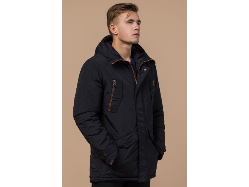 Мужская парка черная зимняя с кулиской модель 48560, фото 4