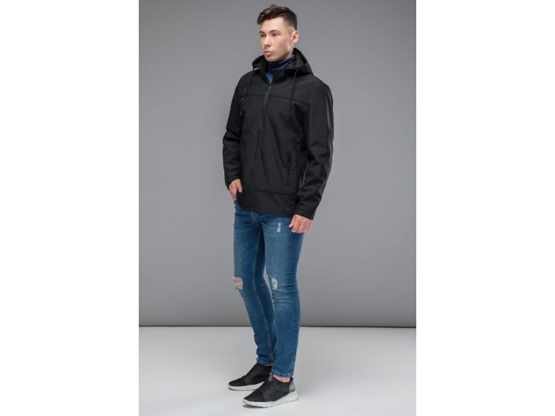 Мужская молодежная ветровка на молнии осенне-весенняя черная модель 44880, фото 4