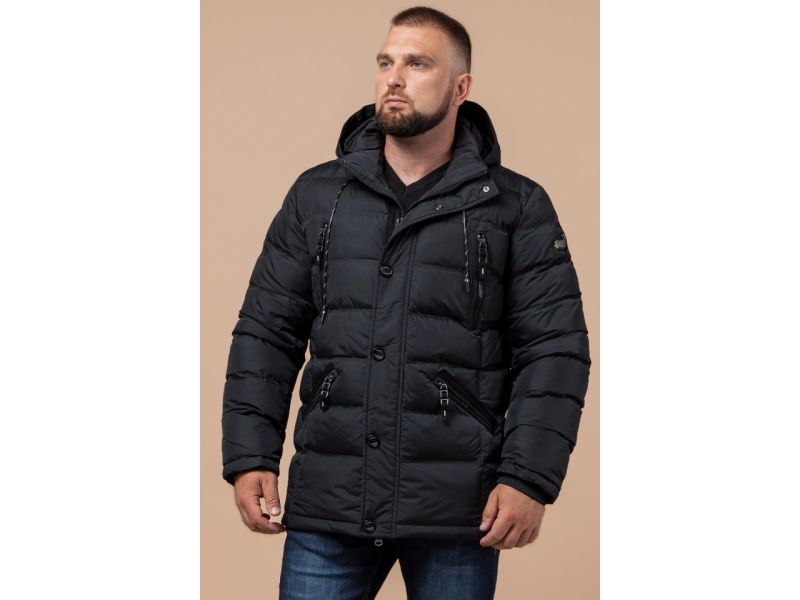 Графитовая модная куртка зимняя мужская модель 27635, фото 4