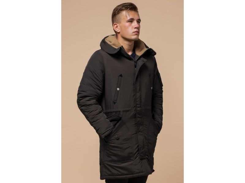 Парка коричневая мужская удлиненная зимняя модель 90520, фото 4