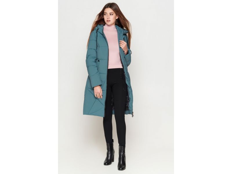 Женский молодежный пуховик на зиму цвет светлая бирюза модель 25495, фото 3