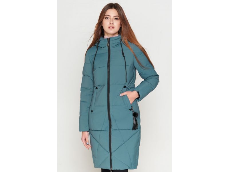 Женский молодежный пуховик на зиму цвет светлая бирюза модель 25495, фото 4