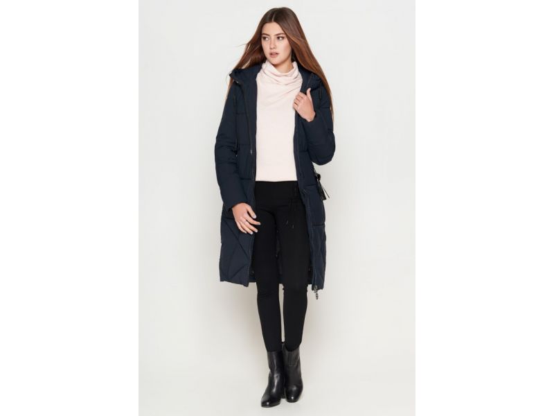 Женский зимний молодежный пуховик темно-синий модель 25495, фото 3