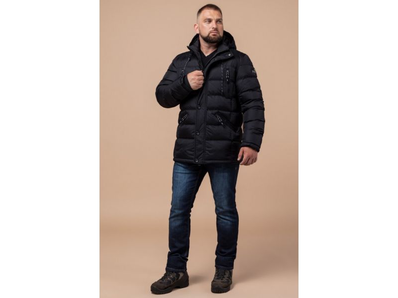 Черная мужская куртка стильная на зиму модель 27635, фото 4