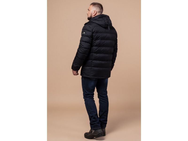 Черная мужская куртка стильная на зиму модель 27635, фото 5