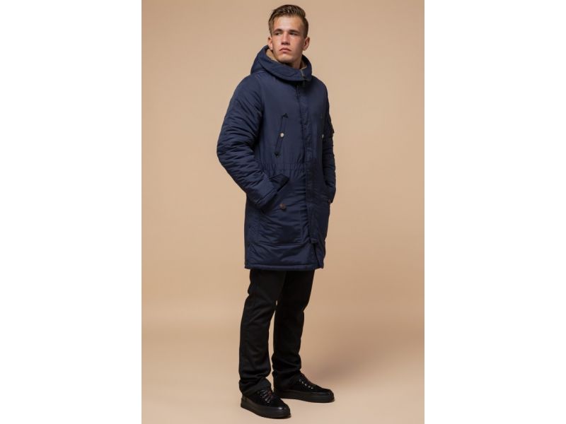 Синяя парка мужская зимняя с накладными карманами модель 90520, фото 4