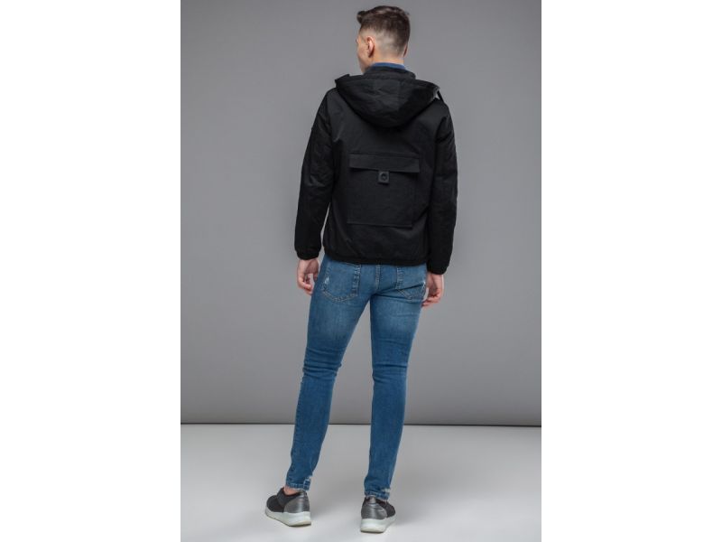 Черная мужская молодежная осенне-весенняя ветровка модель 38399, фото 5