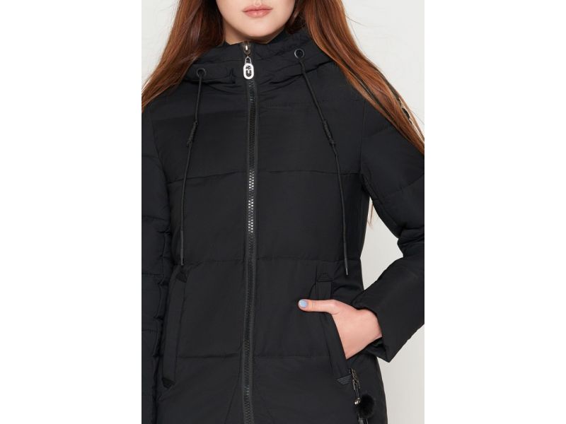 Молодежный черный зимний женский пуховик модель 25495, фото 6