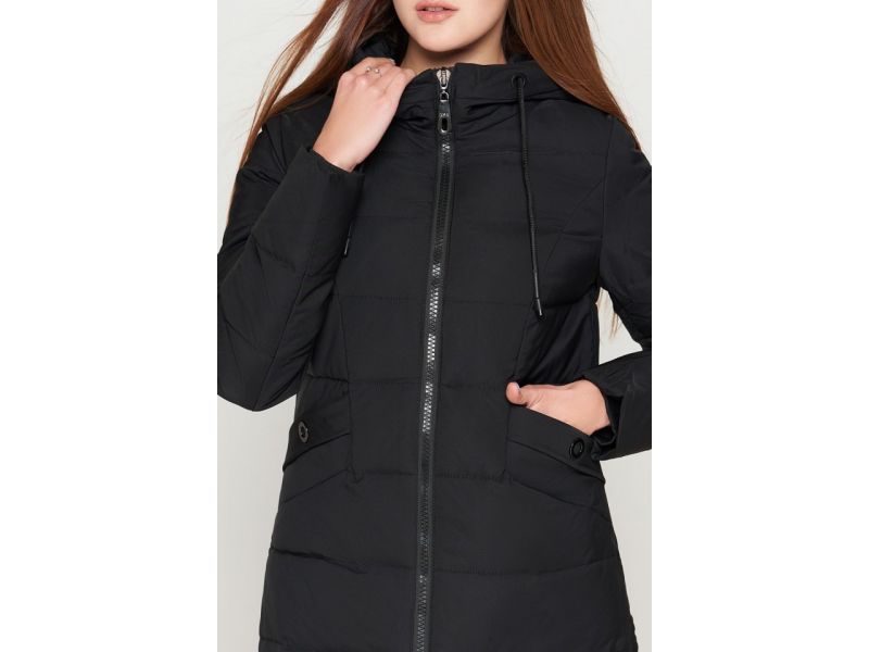 Черный молодежный пуховик женский на зиму модель 25245, фото 6