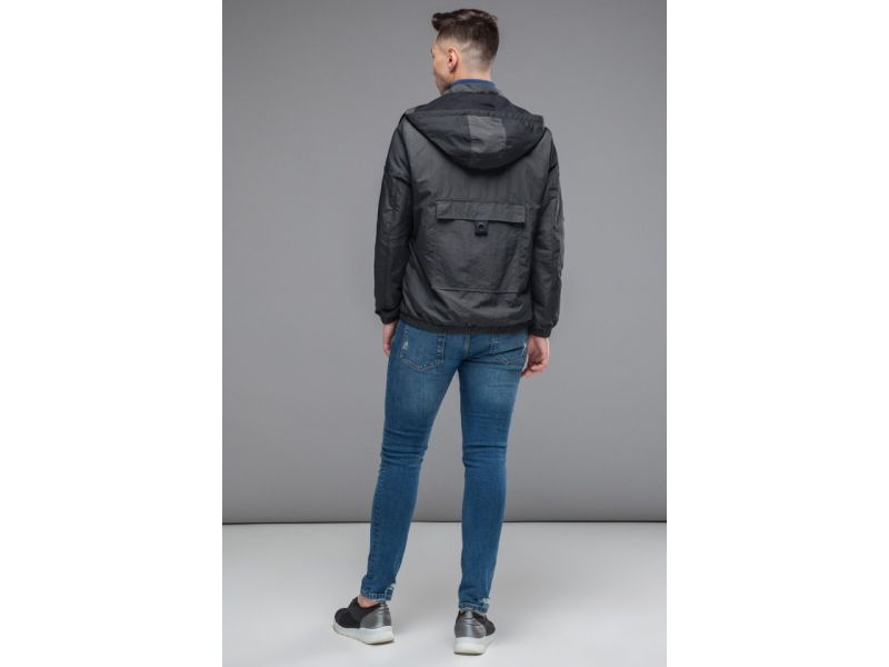 Осенне-весенняя темно-серая мужская молодежная ветровка модель 38399, фото 5