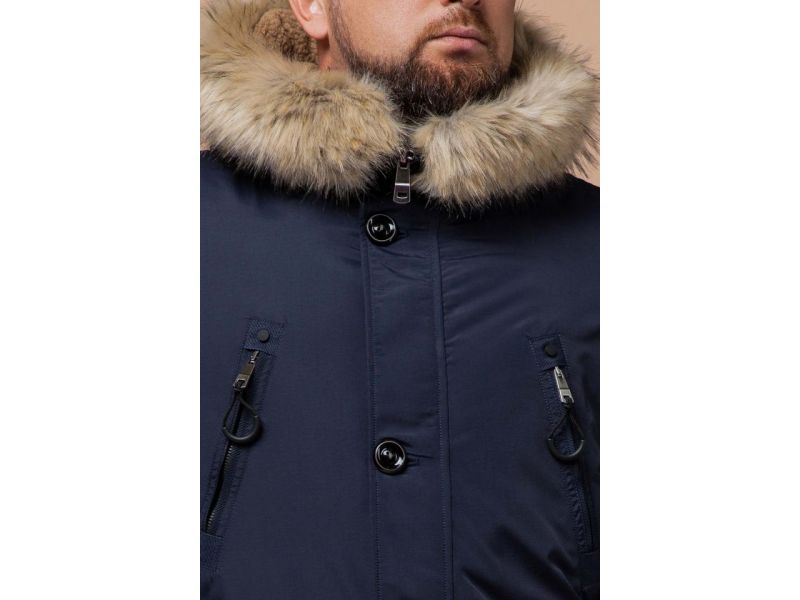 Синяя мужская парка зимняя с трикотажными манжетами модель 91660, фото 6