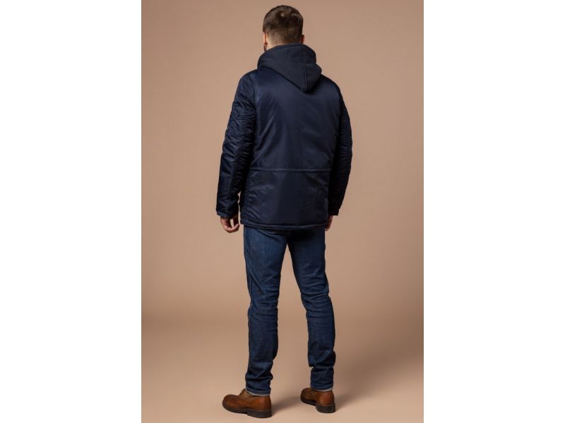 Мужская темно-синяя короткая парка зимняя модель 17197, фото 5