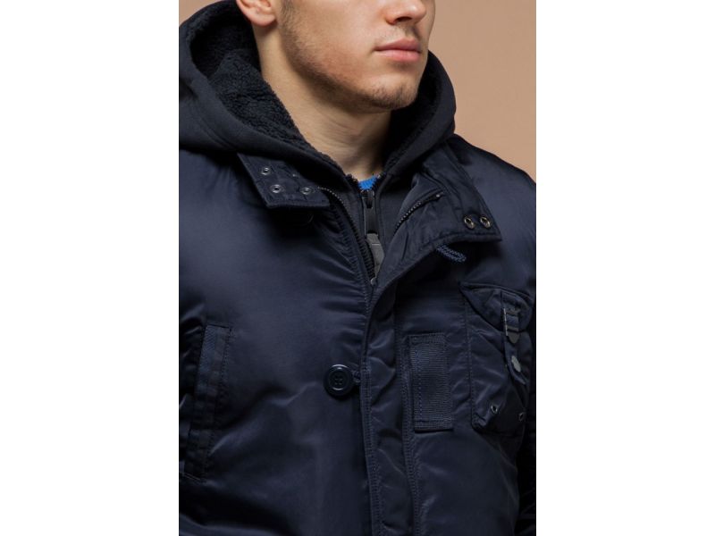 Мужская темно-синяя короткая парка зимняя модель 17197, фото 6