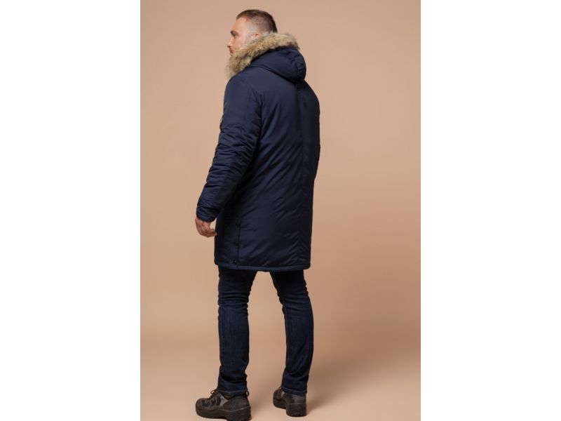 Синяя мужская парка зимняя с трикотажными манжетами модель 91660, фото 5