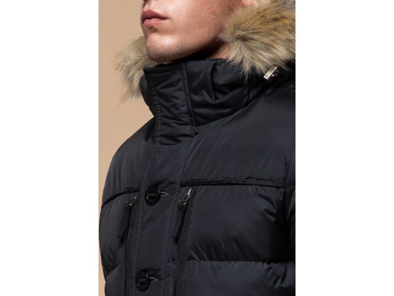 Графитовая зимняя куртка с манжетами мужская модель 45610, фото 6