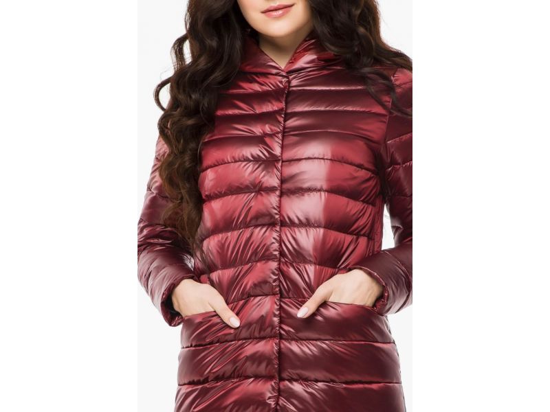 Осенне-весенний длинный воздуховик женский цвет кармин модель 18225, фото 6