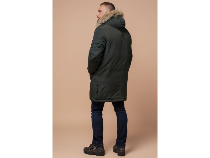Парка мужская зимняя теплая цвета хаки модель 91660, фото 5