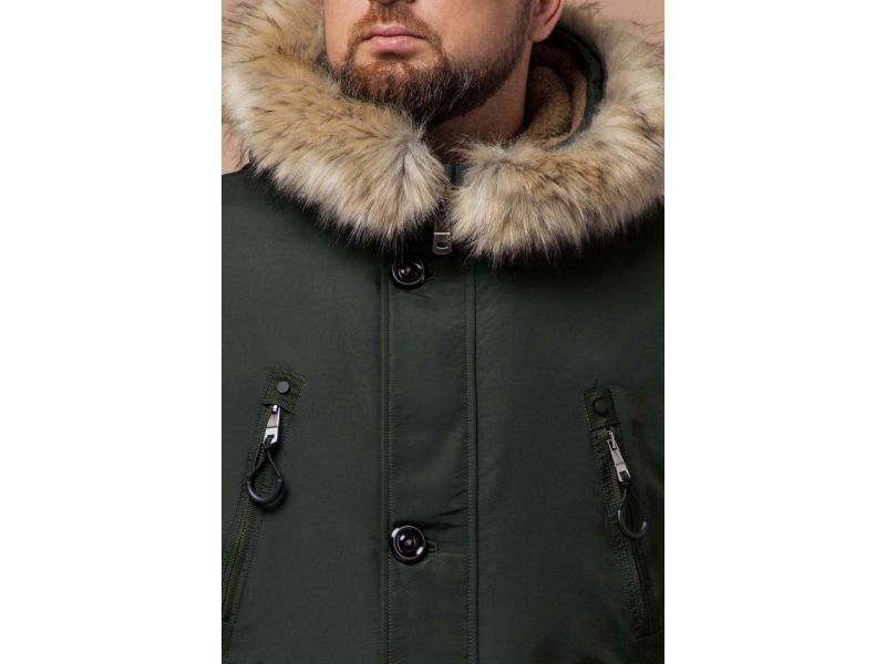 Парка мужская зимняя теплая цвета хаки модель 91660, фото 6