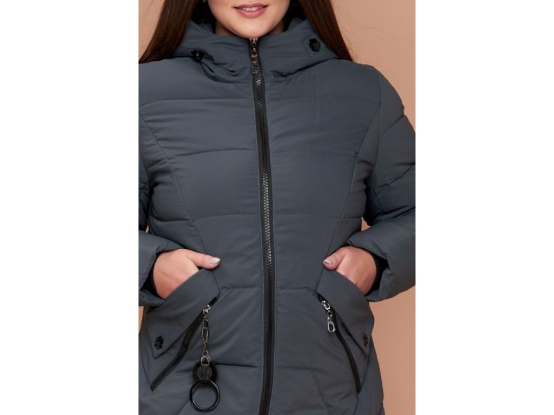 Пуховик большого размера женский зимний серо-зеленый модель 25525, фото 6