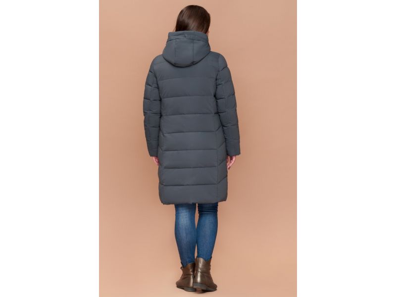 Пуховик большого размера женский зимний серо-зеленый модель 25525, фото 5