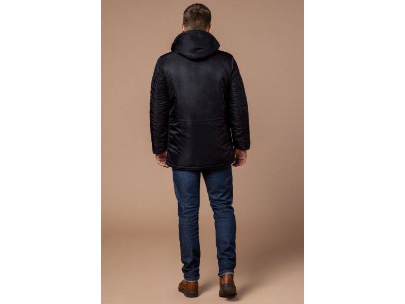 Черная зимняя мужская парка прямого фасона модель 34568, фото 5