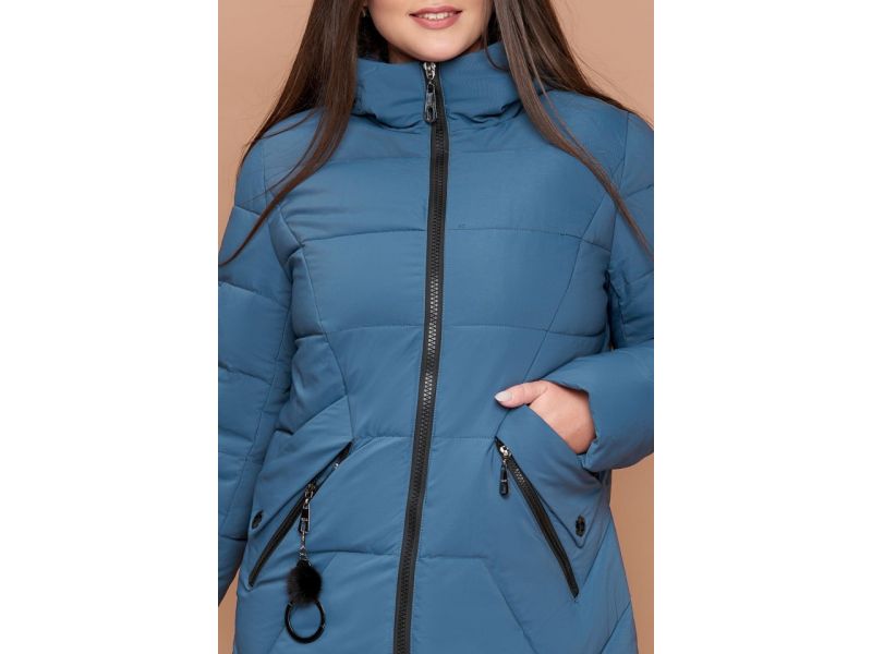 Пуховик большого размера зимний женский цвет темно-голубой модель 25525, фото 6