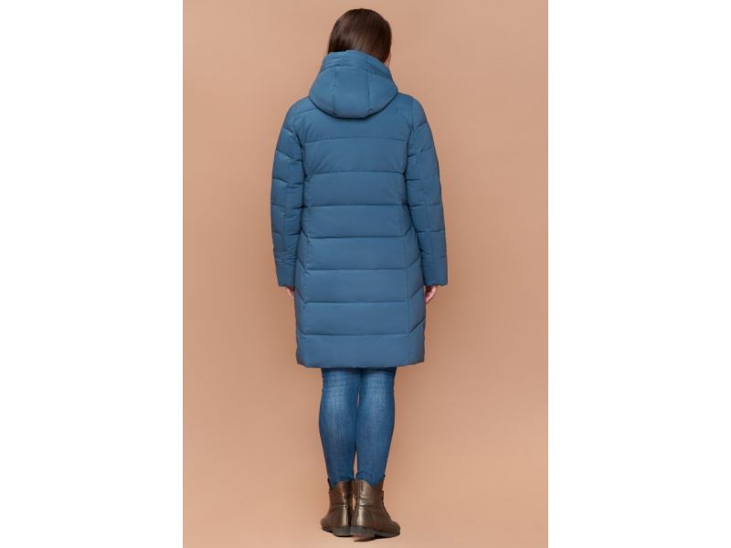 Пуховик большого размера зимний женский цвет темно-голубой модель 25525, фото 5