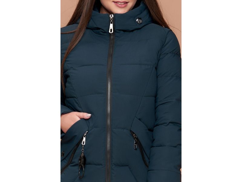 Пуховик большого размера темно-зеленый зимний женский модель 25525, фото 6