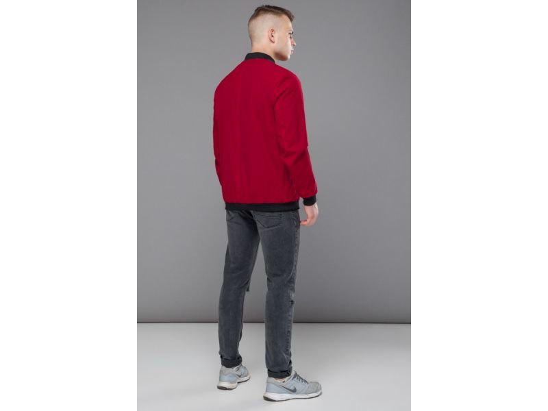Молодежный красный осенне-весенний бомбер для мужчин модель 18428, фото 5
