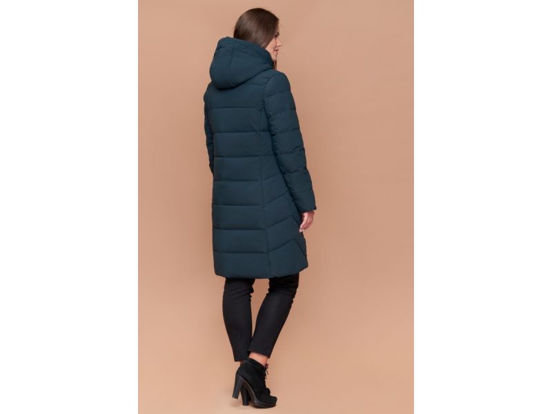 Пуховик большого размера темно-зеленый зимний женский модель 25525, фото 5