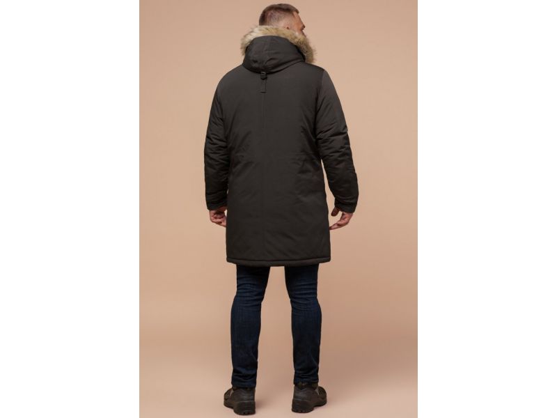 Коричневая парка зимняя мужская с опушкой модель 13475, фото 5