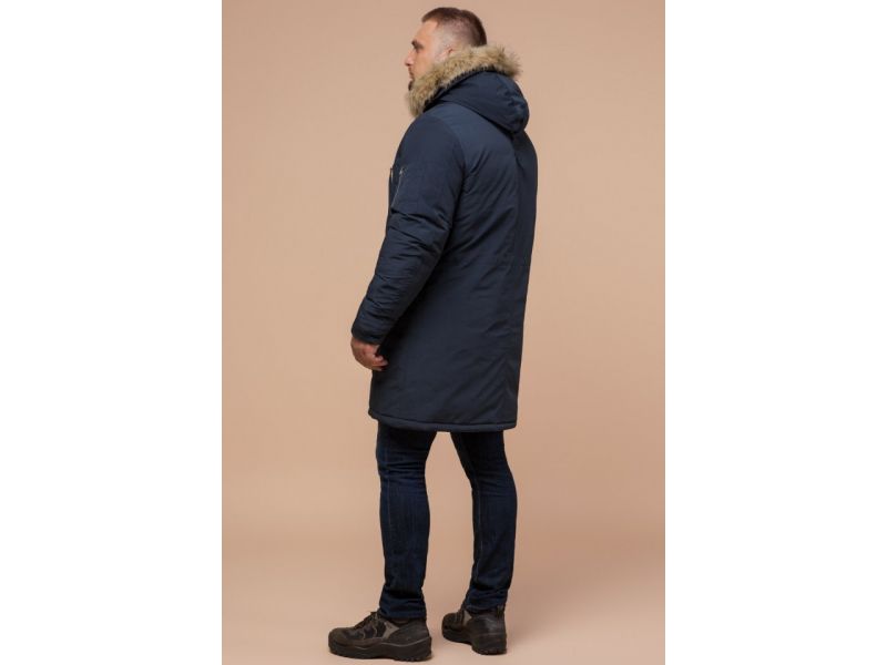 Зимняя синяя парка мужская на молнии модель 13475, фото 5