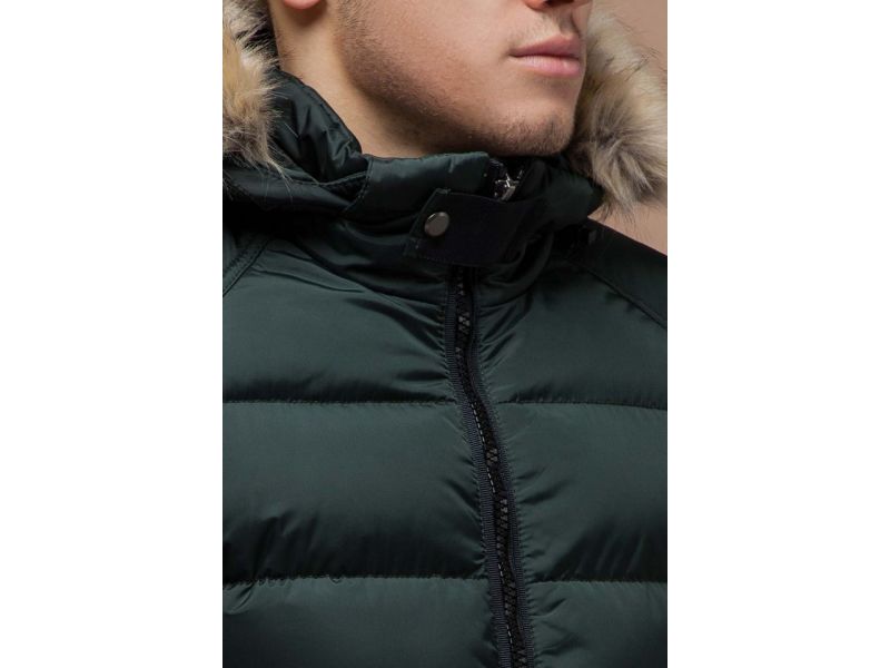 Темно-зеленая зимняя мужская куртка с манжетами модель 18540, фото 6
