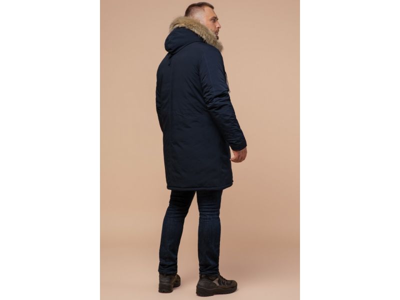Темно-синяя зимняя мужская парка с карманами модель 13475, фото 5