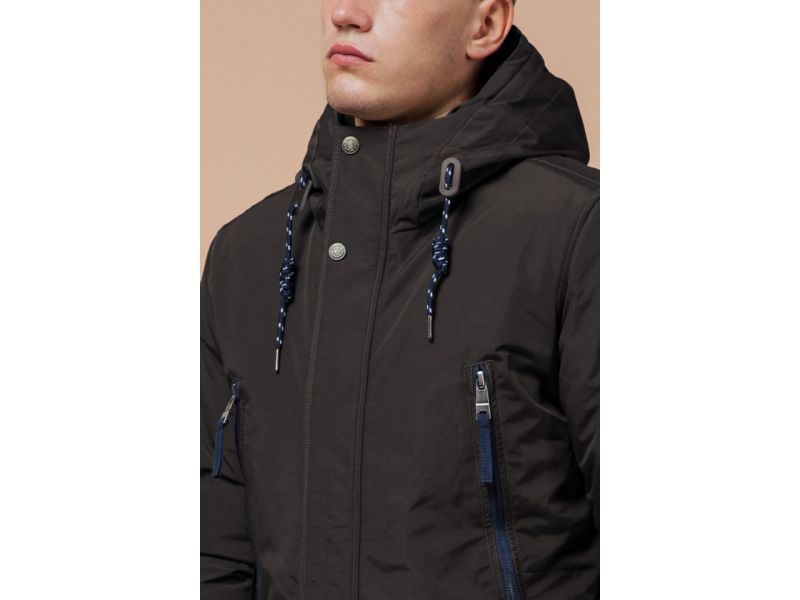 Мужская теплая парка зимняя цвет коричневый-темно-синий модель 1533, фото 6