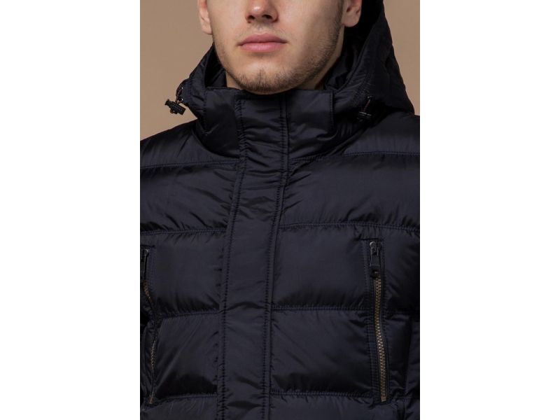 Куртка оригинальная мужская темно-синяя на зиму модель 13542, фото 6