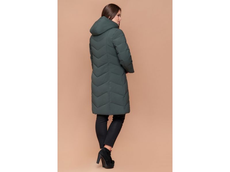 Пуховик женский большого размера зимний серо-зеленый модель 25695, фото 5
