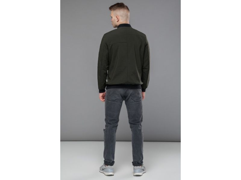 Короткий темно-зеленый мужской молодежный бомбер осенне-весенний модель 32488, фото 5