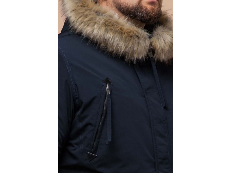 Темно-синяя зимняя мужская парка с карманами модель 13475, фото 6