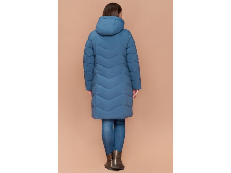 Пуховик темно-голубой большого размера на зиму женский модель 25695, фото 5