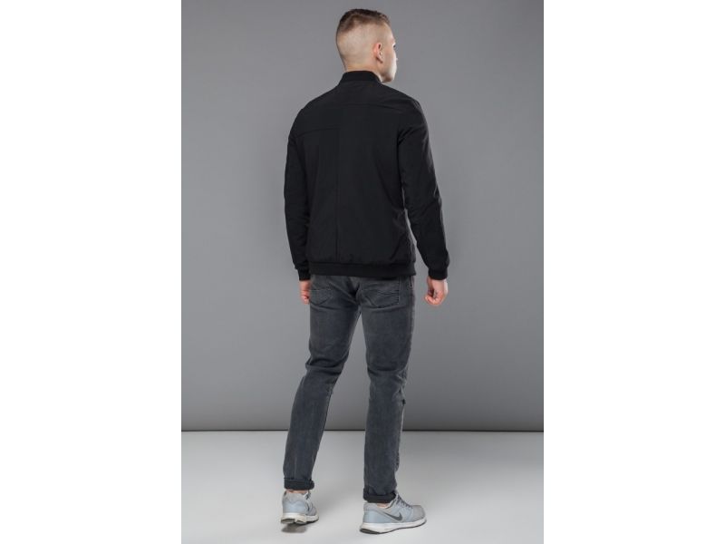 Легкий молодежный мужской бомбер осенне-весенний черный модель 32488, фото 5