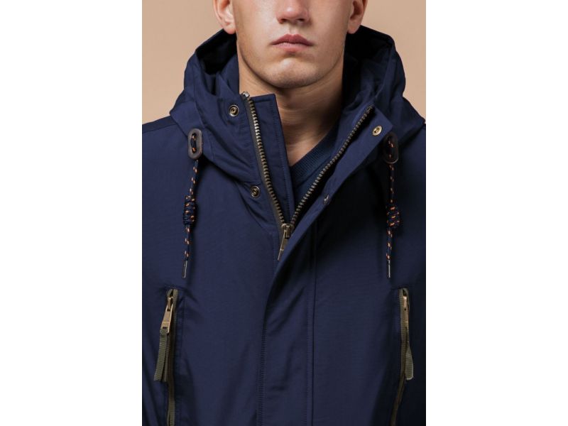Зимняя парка прямого фасона мужская цвет синий-хаки модель 1533, фото 6