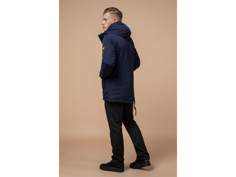 Зимняя парка прямого фасона мужская цвет синий-хаки модель 1533, фото 5